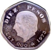 Mexico 10 Pesos Tuerca. Pattern. Higher Purity 1973 Mo Proof DIEZ PESOS LEY 000 MO 1973 coin reverse