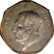 Mexico 10 Pesos Tuerca. Pattern 1974 M° KM# Pn209 DIEZ PESOS M° 1974 coin reverse Mexico 10 Pesos Tuerca. Pattern 1974 M° KM# Pn209 DIEZ PESOS M° 1974 coin reverse