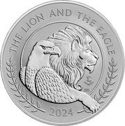 UK 10 Pounds (The British Lion and The American Eagle. Privy Bell. Frosted) THE LION AND THE EAGLE 2024 JM coin reverse UK 10 Pounds (The British Lion and The American Eagle. Privy Bell. Frosted) THE LION AND THE EAGLE 2024 JM coin reverse