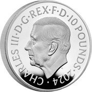 UK 10 Pounds (The Waterloo Medal Allied Leaders) CHARLES III D G REX F D 10 POUNDS 2024 MJ coin obverse UK 10 Pounds (The Waterloo Medal Allied Leaders) CHARLES III D G REX F D 10 POUNDS 2024 MJ coin obverse