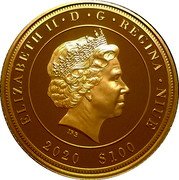 Niue 100 Dollars (Moomin 75th Anniversary) IRB ELIZABETH II D G REGINA NIUE 2020 $100 coin obverse