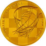 Croatia 100 Euro (60th Anniversary of the Birth of Drazen Petrovic) REPUBLIKA HRVATSKA 100 EURO coin obverse Croatia 100 Euro (60th Anniversary of the Birth of Drazen Petrovic) REPUBLIKA HRVATSKA 100 EURO coin obverse