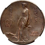 Italy 100 Lire (Victor Emmanuel III Pattern) REGNO D'ITALIA 100 LIRE 1908 PROVA coin reverse