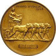 Italy 100 Lire (Victor Emmanuel III Pattern. Lions) REGNO D'ITALIA 1906 PROVA S J LIRE CENTO coin reverse Italy 100 Lire (Victor Emmanuel III Pattern. Lions) REGNO D'ITALIA 1906 PROVA S J LIRE CENTO coin reverse
