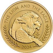 UK 100 Pounds (The British Lion and The American Eagle. Privy Bell. Frosted) THE LION AND THE EAGLE 2024 JM coin reverse UK 100 Pounds (The British Lion and The American Eagle. Privy Bell. Frosted) THE LION AND THE EAGLE 2024 JM coin reverse