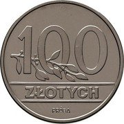 Poland 100 Zlotych Circulation Coin. Trial Strike 1990 MW 100 ZŁOTYCH PRÓBA coin reverse