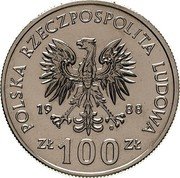 Poland 100 Zlotych Queen Jadwiga. Trial Strike 1988 MW POLSKA RZECZPOSPOLITA LUDOWA 19 88 MW ZŁ 100 ZŁ coin obverse Poland 100 Zlotych Queen Jadwiga. Trial Strike 1988 MW POLSKA RZECZPOSPOLITA LUDOWA 19 88 MW ZŁ 100 ZŁ coin obverse