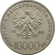Poland 10000 Zlotych Pope John Paul II. Bullion Trial Strike 1988 MW POLSKA RZECZPOSPOLITA LUDOWA 19 88 MW ZŁ 10000 ZŁ coin obverse Poland 10000 Zlotych Pope John Paul II. Bullion Trial Strike 1988 MW POLSKA RZECZPOSPOLITA LUDOWA 19 88 MW ZŁ 10000 ZŁ coin obverse