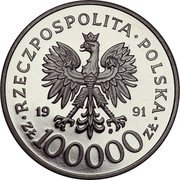 Poland 100000 Zlotych (Poles on the Fronts of WWII. Battle of Britain. Trial Strike) RZECZPOSPOLITA POLSKA 19 91 MW ZŁ 100000 ZŁ coin obverse