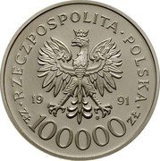 Poland 100000 Zlotych Poles on the Fronts of WWII. Battles of Narvik. Trial Strike 1991 MW RZECZPOSPOLITA POLSKA 19 91 MW ZŁ 100000 ZŁ coin obverse