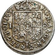 Poland 18 Groszy (Johann Casimir. Crowned Shield) 18 MON ARGEN REG POL 1657 coin reverse Poland 18 Groszy (Johann Casimir. Crowned Shield) 18 MON ARGEN REG POL 1657 coin reverse
