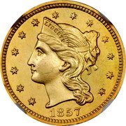 USA 2-1/2 Dollars Quarter Eagle Pattern 1857  LIBERTY 1857 coin obverse USA 2-1/2 Dollars Quarter Eagle Pattern 1857  LIBERTY 1857 coin obverse