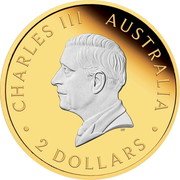 Australia 2 Dollars Australian Kangaroo. Gilded 2024 P125 Proof CHARLES III AUSTRALIA 2 DOLLARS DT coin obverse
