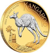 Australia 2 Dollars Australian Kangaroo. Gilded 2024 P125 Proof WR P125 KANGAROO 2024 2OZ 9999 SILVER coin reverse