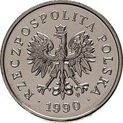 Poland 2 Grosze Circulation Coin. Trial Strike 1990 MW RZECZPOSPOLITA POLSKA MW 1990 coin obverse