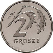 Poland 2 Grosze Circulation Coin. Trial Strike 1990 MW PRÓBA 2 GROSZE coin reverse