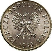 Poland 2 Grosze (Circulation Coin Trial Strike Proba) KM# Pr5 RZECZPOSPOLITA POLSKA 1949 coin obverse Poland 2 Grosze (Circulation Coin Trial Strike Proba) KM# Pr5 RZECZPOSPOLITA POLSKA 1949 coin obverse