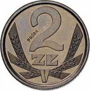 Poland 2 Zlote Circulation Coin. Trial Strike 1989 MW 2 ZŁ PRÓBA coin reverse