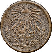 Mexico 20 Centavos (Aguascalientes Revolutionary. Cast. Flat Bottom 2) 20 CENTAVOS 1915 AC coin reverse Mexico 20 Centavos (Aguascalientes Revolutionary. Cast. Flat Bottom 2) 20 CENTAVOS 1915 AC coin reverse
