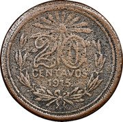 Mexico 20 Centavos (Aguascalientes Revolutionary. Cast) 20 CENTAVOS 1915 AC coin reverse Mexico 20 Centavos (Aguascalientes Revolutionary. Cast) 20 CENTAVOS 1915 AC coin reverse