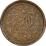 Mexico 20 Centavos (Aguascalientes Revolutionary. Cast. Pointed Wings) 20 CENTAVOS 1915 AC coin reverse Mexico 20 Centavos (Aguascalientes Revolutionary. Cast. Pointed Wings) 20 CENTAVOS 1915 AC coin reverse