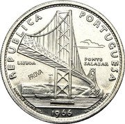 Portugal 20 Escudos Salazar Bridge. Pattern 1966  KM# Pr19 REPUBLICA PORTUGUESA LISBOA PONTE SALAZAR PROVA 1966 MARTINS BARATA DEL. M. NORTE SCULP. coin obverse Portugal 20 Escudos Salazar Bridge. Pattern 1966  KM# Pr19 REPUBLICA PORTUGUESA LISBOA PONTE SALAZAR PROVA 1966 MARTINS BARATA DEL. M. NORTE SCULP. coin obverse