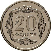 Poland 20 Groszy Circulation Coin. Trial Strike 1990 MW PRÓBA 20 GROSZY coin reverse