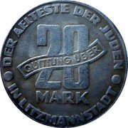 Poland 20 Mark (Lodz Ghetto. Replica) DES AELTESTE DER JUDEN IN LITZMANNSTADT 20 MARK QUITTUNG ÜBER coin reverse