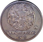 Mexico 20 Pesos (Coyolxauhqui. Pattern. Alternate Design) M° VEINTE PESOS 1978 coin reverse Mexico 20 Pesos (Coyolxauhqui. Pattern. Alternate Design) M° VEINTE PESOS 1978 coin reverse