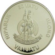 Vanuatu 20 Vatu Olympic Team 2020  20 VATU LONG GOD YUMI STANAP RIPABLIIK BLONG VANUATU coin obverse