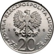 Poland 20 Zlotych (50th Anniversary of the Training Ship Dar Pomorza. Trial Strike) POLSKA RZECZPOSPOLITA LUDOWA 19 80 MW ZŁ 20 ZŁ coin obverse