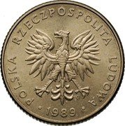 Poland 20 Zlotych (Circulation Coin. Trial Strike) POLSKA RZECZPOSPOLITA LUDOWA MW 1989 coin obverse