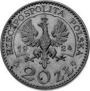 Poland 20 Zlotych (Monogram. Trial Strike) RZECZPOSPOLITA POLSKA 19 24 20 ZŁ coin obverse Poland 20 Zlotych (Monogram. Trial Strike) RZECZPOSPOLITA POLSKA 19 24 20 ZŁ coin obverse