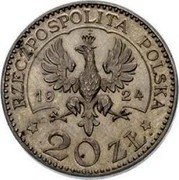 Poland 20 Zlotych (Monogram. Trial Strike) RZECZPOSPOLITA POLSKA 19 24 20 ZŁ coin obverse Poland 20 Zlotych (Monogram. Trial Strike) RZECZPOSPOLITA POLSKA 19 24 20 ZŁ coin obverse