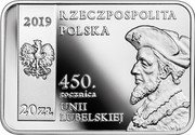 Poland 20 Zlotych Union of Lublin 2019 MW Proof 2019 RZECZPOSPOLITA POLSKA MW 20 ZŁ 450. ROCZNICA UNII LUBELSKIEJ coin obverse