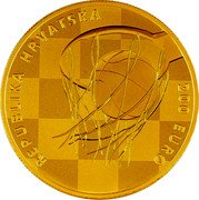 Croatia 200 Euro (60th Anniversary of the Birth of Drazen Petrovic) REPUBLIKA HRVATSKA 200 EURO coin obverse Croatia 200 Euro (60th Anniversary of the Birth of Drazen Petrovic) REPUBLIKA HRVATSKA 200 EURO coin obverse