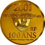 France 200 Euro (Paavo Nurmi) KM# 3413 2024 200 EURO VIII E , OLYMPIADE PARIS 1924 COMITÉ OLYMPIQUE FRANÇAIS RF 100 ANS HÉRITAGE OLYMPIQUE PARIS 1924 coin obverse