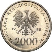 Poland 2000 Zlotych (10th Anniversary of the Election of Pope Ioannes Paulus II. Trial Strike) POLSKA RZECZPOSPOLITA LUDOWA 19 88 MW ZŁ 2000 ZŁ coin obverse