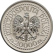 Poland 20000 Zlotych (75th Anniversary of the Disabled Association. Trial Strike) RZECZPOSPOLITA POLSKA 1994 MW ZŁ 20000 ZŁ coin obverse Poland 20000 Zlotych (75th Anniversary of the Disabled Association. Trial Strike) RZECZPOSPOLITA POLSKA 1994 MW ZŁ 20000 ZŁ coin obverse