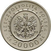 Poland 20000 Zlotych Lancut Castle. Trial Strike 1993 MW RZECZPOSPOLITA POLSKA 1993 MW ZŁ 20000 ZŁ coin obverse Poland 20000 Zlotych Lancut Castle. Trial Strike 1993 MW RZECZPOSPOLITA POLSKA 1993 MW ZŁ 20000 ZŁ coin obverse