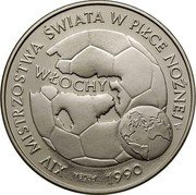 Poland 20000 Zlotych XIV FIFA World Cup in Italy. Ball. Trial Strike 1989 MW PRÓBA XIV MISTRZOSTWA ŚWIATA W PIŁCE NOŻNEJ WŁOCHY E 1990 coin reverse