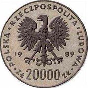 Poland 20000 Zlotych XIV FIFA World Cup in Italy. Trial Strike 1989 MW POLSKA RZECZPOSPOLITA LUDOWA 19 89 MW ZŁ 20000 ZŁ coin obverse