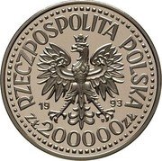 Poland 200000 Zlotych Casimir IV Jagiellon. Trial Strike. Larger 1993 MW RZECZPOSPOLITA POLSKA 1993 MW ZŁ 200000 ZŁ coin obverse Poland 200000 Zlotych Casimir IV Jagiellon. Trial Strike. Larger 1993 MW RZECZPOSPOLITA POLSKA 1993 MW ZŁ 200000 ZŁ coin obverse