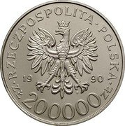 Poland 200000 Zlotych General Tadeusz Komorowski Bor. Trial Strike 1990 MW RZECZPOSPOLITA POLSKA 19 90 MW ZŁ 200000 ZŁ coin obverse Poland 200000 Zlotych General Tadeusz Komorowski Bor. Trial Strike 1990 MW RZECZPOSPOLITA POLSKA 19 90 MW ZŁ 200000 ZŁ coin obverse
