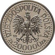 Poland 200000 Zlotych Polish Soldiers WW II Monte Cassino. Trial Strike 1994 MW RZECZPOSPOLITA POLSKA 1994 MW ZŁ 200000 ZŁ coin obverse Poland 200000 Zlotych Polish Soldiers WW II Monte Cassino. Trial Strike 1994 MW RZECZPOSPOLITA POLSKA 1994 MW ZŁ 200000 ZŁ coin obverse