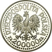 Poland 200000 Zlotych (Pope John Paul II. Trial Strike) RZECZPOSPOLITA POLSKA 19 91 MW ZŁ 200000 ZŁ coin obverse Poland 200000 Zlotych (Pope John Paul II. Trial Strike) RZECZPOSPOLITA POLSKA 19 91 MW ZŁ 200000 ZŁ coin obverse