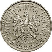 Poland 200000 Zlotych Stanislaw Staszic. Trial Strike 1992 MW RZECZPOSPOLITA POLSKA 1992 MW ZŁ 200000 ZŁ coin obverse