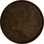 Canada 25 Cents (George VI Pattern) CANADA 1937 25 CENTS H coin reverse