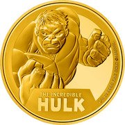 Niue 25 Dollars (Hulk. Marvel) THE INCREDIBLE HULK 1/4 OZ 9999 FINE GOLD ©MARVEL coin reverse Niue 25 Dollars (Hulk. Marvel) THE INCREDIBLE HULK 1/4 OZ 9999 FINE GOLD ©MARVEL coin reverse