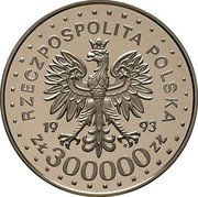 Poland 300000 Zlotych 50th Anniversary of the Warsaw Ghetto Uprising. Trial Strike 1993 MW RZECZPOSPOLITA POLSKA 1993 MW ZŁ 300000 ZŁ coin obverse Poland 300000 Zlotych 50th Anniversary of the Warsaw Ghetto Uprising. Trial Strike 1993 MW RZECZPOSPOLITA POLSKA 1993 MW ZŁ 300000 ZŁ coin obverse